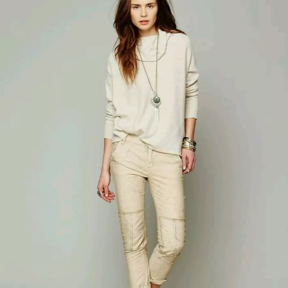 Free People patched twill distressed cropped pants